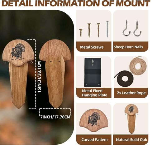 1 Pack Rubber Wood Turkey Fan Mount Kit, Easy to Assemble Wall Hanging Hunting Trophy Decor, Universal Hunting Accessories, Perfect Gift for Hunters in Kuwait