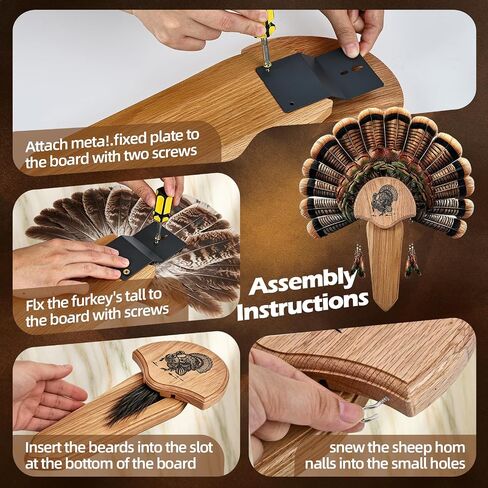 1 Pack Rubber Wood Turkey Fan Mount Kit, Easy to Assemble Wall Hanging Hunting Trophy Decor, Universal Hunting Accessories, Perfect Gift for Hunters in Kuwait
