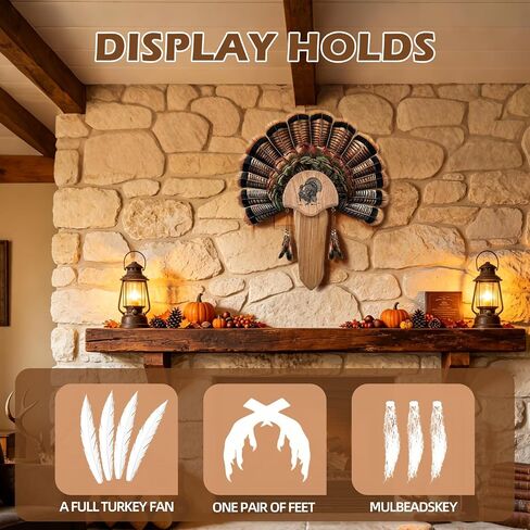 1 Pack Rubber Wood Turkey Fan Mount Kit, Easy to Assemble Wall Hanging Hunting Trophy Decor, Universal Hunting Accessories, Perfect Gift for Hunters in Kuwait