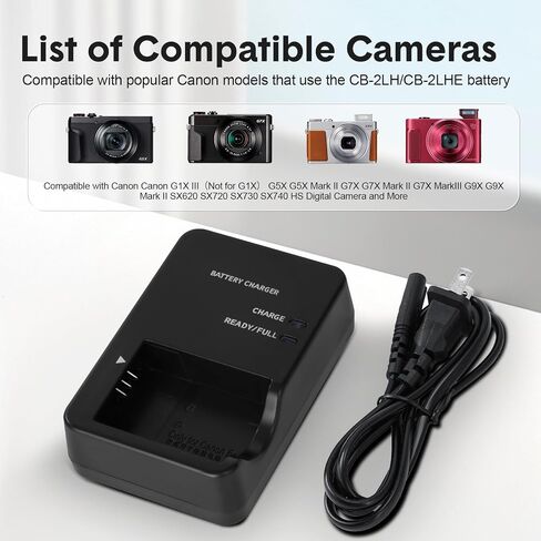 CB-2LH CB-2LHT NB-13L Battery Charger Compatible with Canon G1X MarkIII G5X G5X MarkII G7X G7X MarkII G9X G9X Mark II SX620 SX720 SX730 SX740 HS Camera Power Supply in Kuwait