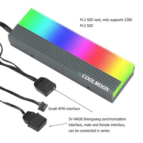 SSD Heat Sink Efficient Cooling Light Emitting Hard Drive Cooler for 2280 M.2 SSD with RGB Backlight, for Gaming Enthusiasts ABS, Aluminum Alloy in Kuwait