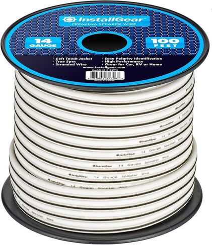 InstallGear Speaker Cable - 14 Gauge AWG (100ft - White) - White Speakers Wire Cable - Speaker Wire for Outdoor, Automotive, and Marine in Kuwait