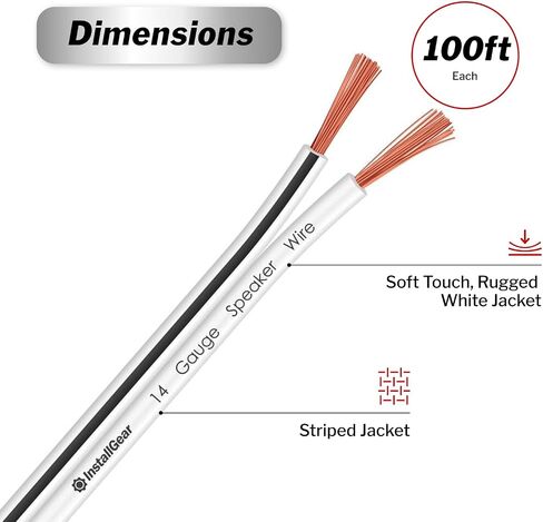 InstallGear Speaker Cable - 14 Gauge AWG (100ft - White) - White Speakers Wire Cable - Speaker Wire for Outdoor, Automotive, and Marine in Kuwait
