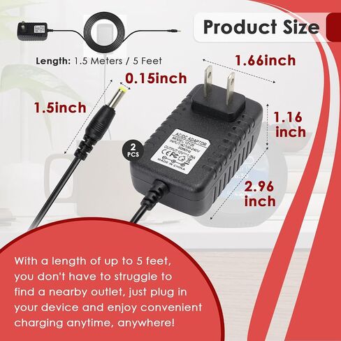 2 Pcs Power Cord for Alexa Dot 3rd / 4th / 5th Gen 2022, Echo Show Black Charger Cable - 1.5M Long Power Adapter in Kuwait