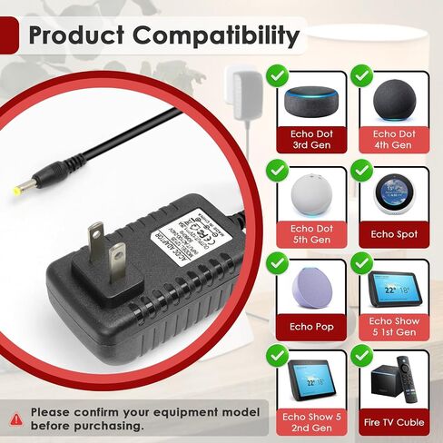 2 Pcs Power Cord for Alexa Dot 3rd / 4th / 5th Gen 2022, Echo Show Black Charger Cable - 1.5M Long Power Adapter in Kuwait