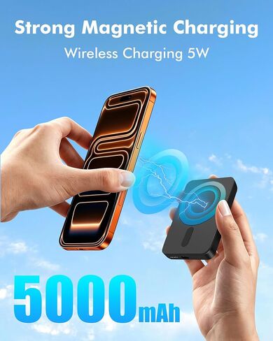 Miady 2-Pack MagSafe-Compatible Portable Charger 5000mAh Mini Magnetic Power Bank, Compact 5W Wireless Battery Pack for iPhone 16/15/14/13/12 in Kuwait