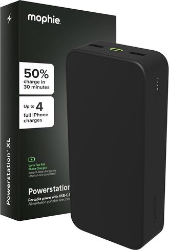 mophie Powerstation XL Power Bank 2023-20,000 mAh Large Internal Battery, (2) USB-A Ports and (1) 20W USB-C PD Fast Charging Input/Output Port, Travel-Friendly in Saudi Arabia