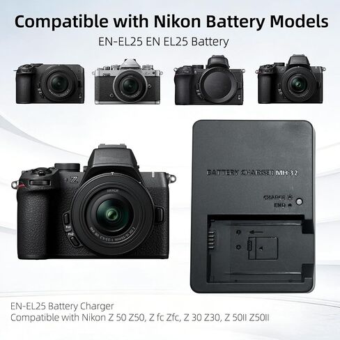 MH-32 MH32 Battery Charger for EN-EL25 EN-EL25a ENEL25 Battery Compatible with Nikon Z50 Z 50 Z30 Z 30 Zfc Z fc Z50II Digital SLR Cameras in Kuwait
