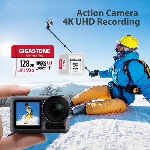 Gigastone 128GB Camera Plus Series Memory Card, Read Speed up to 100MB/s. Ideal for Full HD Video Gopro Drone Android Camera, A1 Micro SDXC Card with Mini Case and SD Adapter. in Kuwait