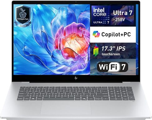 HP OmniBook 7 AI Touchscreen Laptop, 17.3" FHD IPS 400 nits Display, Intel Core Ultra 7 258V, NPU up to 47 Tops, 32GB + 1TB SSD, Wi-Fi 7, Backlit Keyboard, Thunderbolt 4, Windows 11 Home, Silver in Kuwait