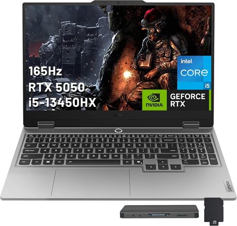 Lenovo LOQ 17.3" FHD 165Hz Gaming Laptop, Intel i5-13450HX, NVIDIA GeForce RTX 5050 8GB GDDR7, 16GB DDR5, 2TB Storage (1TB SSD +1TB Docking Station Set), Backlit Keyboard, Wi-Fi 6, Win 11, Gray in Kuwait