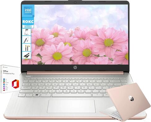 HP Elite 14" HD Portable Laptop with AI Copilot for Students & Business Users, Intel Quad-Core CPU, 8GB RAM|128GB UFS, Windows 11, 1-Year Microsoft 365 & 1TB Cloud Storage, Rose Gold, ROKC Bundle in Kuwait