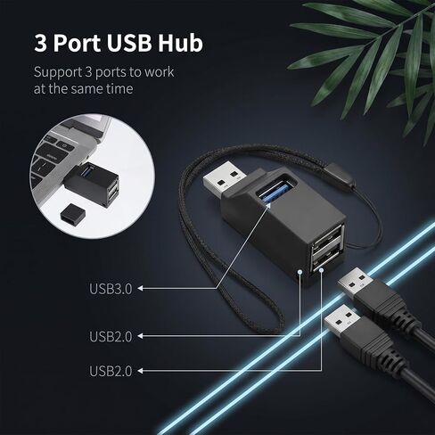 2 PCS USB Hub, 3 Ports USB Adapter High Speed Car USBs 3.0 Splitter Portable USBs Splitter 1 in 3 Out Male to Female Expansion Adapter Plug and Play for Notebook Pc, Flash Drives, Mobile Hdd, Radiator in Kuwait