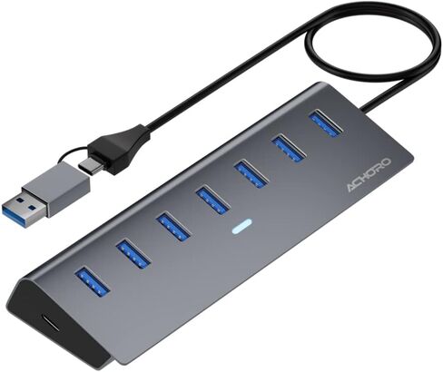 ACHORO USB Hub 3.0, 7-Port Expander with USB C Adapter, Aluminum Alloy for MacBook Pro, iMac, PC and Desktop in Kuwait