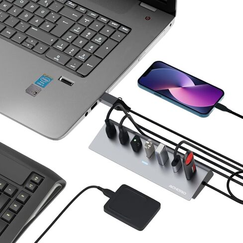 ACHORO USB Hub 3.0, 7-Port Expander with USB C Adapter, Aluminum Alloy for MacBook Pro, iMac, PC and Desktop in Kuwait