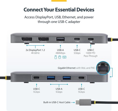 StarTech 9-in-1 USB-C Dock, Dual 4K DisplayPort, 100W, 10Gbps, GbE, SD in Kuwait