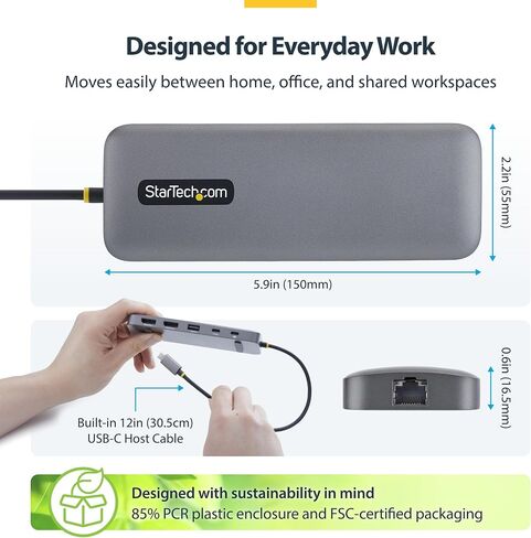 StarTech 9-in-1 USB-C Dock, Dual 4K DisplayPort, 100W, 10Gbps, GbE, SD in Kuwait