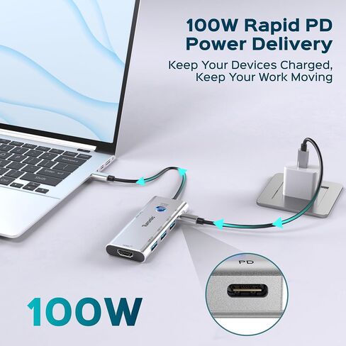 Turonic BYL-2425 USB hub USB-C 7-in-1 with 100W PD, HDMI 4K@60Hz in Kuwait