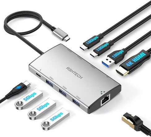 RSHTECH 9-in-1 USB C Hub Multiport Adapter 10Gbps with 4K HDMI, RSH-T09 in Kuwait