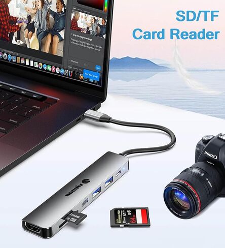 USB C Hub HDMI Adapter for Monitor, VIENON 7 in 1 USB C Docking Station with 4K HDMI, SD/TF Card Reader Compatible for MacBook Pro, XPS More Type C Devices in Kuwait