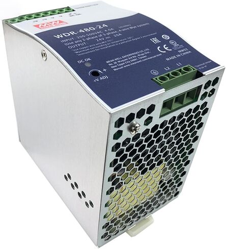 WDR-480-24 480W 24V 20A Heavy Duty DIN Rail Power Supply - Reliable Performance in Remote & Unstable Power Environments - 92% Efficiency, Wide Input Range 180-550VAC in Kuwait