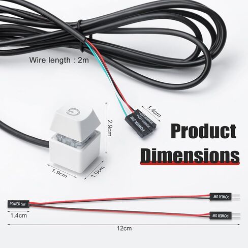 APIELE PC Power Button Desktop PC Computer External Power ON Off LED Push Computer Host Button Supply Supplies with 1.8m Cables for Computer Motherboard White Keyboard Model in Kuwait
