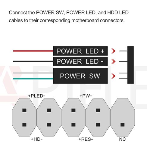 APIELE PC Power Button Desktop PC Computer External Power ON Off LED Push Computer Host Button Supply Supplies with 1.8m Cables for Computer Motherboard White Keyboard Model in Kuwait