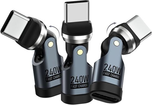 USB C 90 Degree Adapter 240W, Right Angle 360° & 180° Ratatable, 3 PCS,Gray in Saudi Arabia