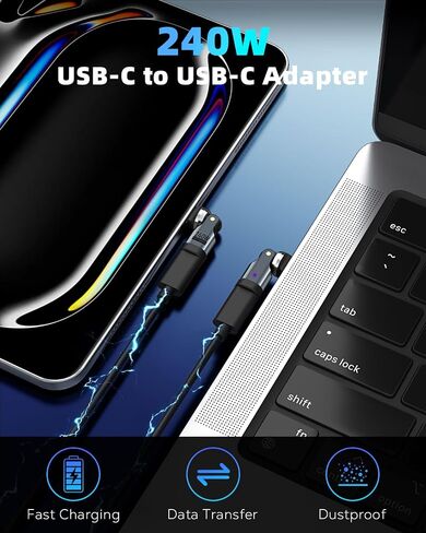 USB C 90 Degree Adapter 240W, Right Angle 360° & 180° Ratatable, 3 PCS,Gray in Kuwait