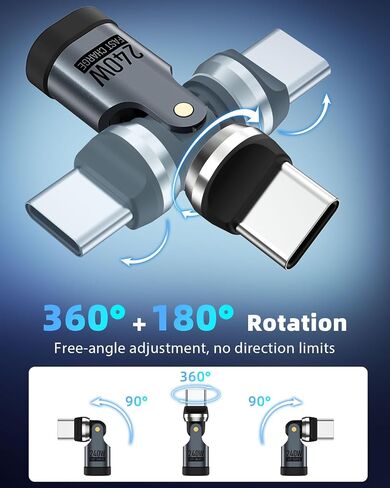 USB C 90 Degree Adapter 240W, Right Angle 360° & 180° Ratatable, 3 PCS,Gray in Kuwait
