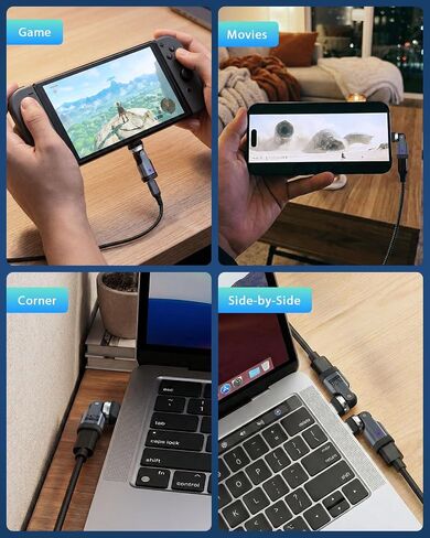 USB C 90 Degree Adapter 240W, Right Angle 360° & 180° Ratatable, 3 PCS,Gray in Kuwait