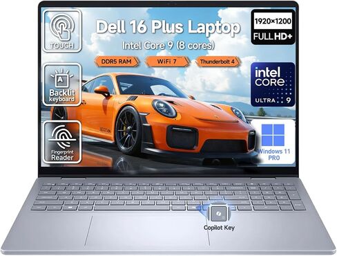 Dell 16 Plus Laptop Touchscreen Computer for Gaming & AI, 16" FHD+ Touch Screen Business Laptop PC, Intel Core Ultra 9, 32GB DDR5 1TB SSD, Windows 11 Pro|Backlit 10-Key|Wi-Fi 7|Thunderbolt|HDMI|FP in Kuwait