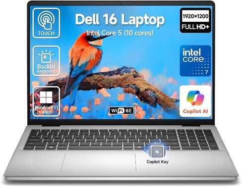 Dell 2026 16 Laptop Touchscreen Computer, 16" FHD+ Touch Screen Business Laptop PC, Intel Core 7 (10-Core, >i7-1355U), 64GB DDR5 6TB SSD Windows 11 Pro, Backlit Keyboard 10-Key,Fingerprint,Wi-Fi 6E in Kuwait