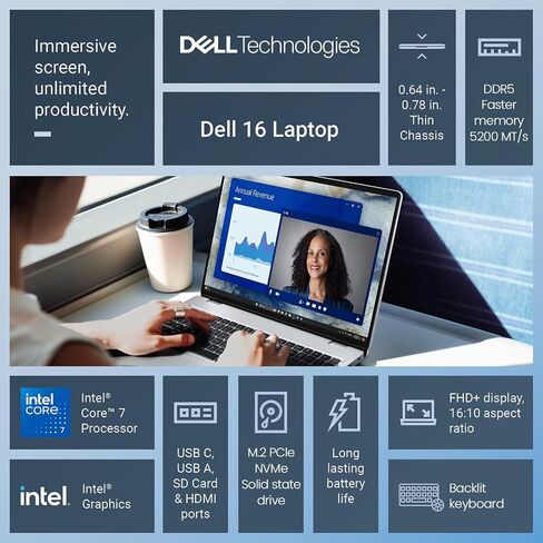 Dell 2026 16 Laptop Touchscreen Computer, 16" FHD+ Touch Screen Business Laptop PC, Intel Core 7 (10-Core, >i7-1355U), 64GB DDR5 6TB SSD Windows 11 Pro, Backlit Keyboard 10-Key,Fingerprint,Wi-Fi 6E in Kuwait