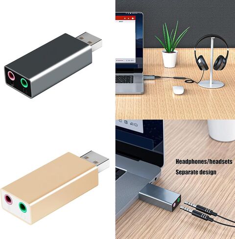 USB Sound Card with Headphone and Microphone Adapter, Easy to Carry Auditory Converter Metal Enclosure USB Converter Card in Kuwait