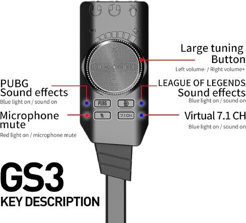 banapoy USB Sound Card, 7.1 Surround Sound External Stereo Audio Adapter with Volume Control and Mic Mute for PC Laptop Desktop Gaming Headset in Kuwait