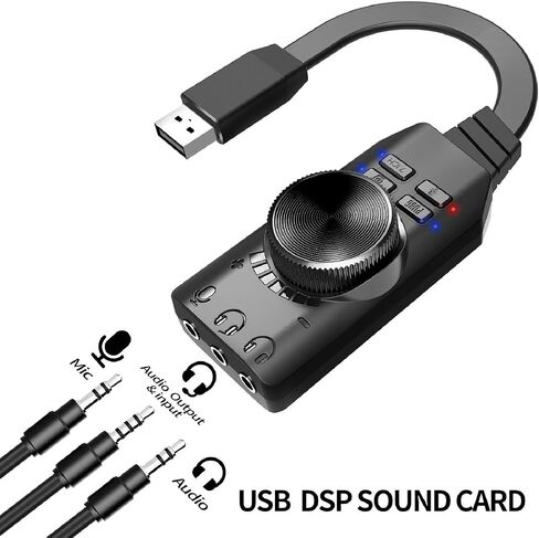banapoy USB Sound Card, 7.1 Surround Sound External Stereo Audio Adapter with Volume Control and Mic Mute for PC Laptop Desktop Gaming Headset in Kuwait