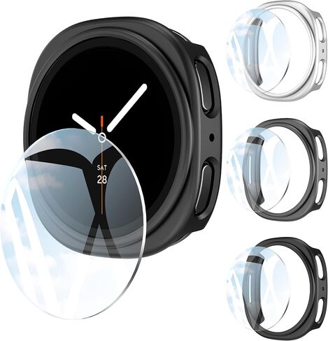 3 Pack Case for Samsung Galaxy Watch 8 44mm,Hard PC Case + Tempered Glass Screen Protector Cover for Samsung Galaxy Watch 8 44mm[ Touch Sensitive ],[Scratch Resistant],[Accurate Fit] in Kuwait