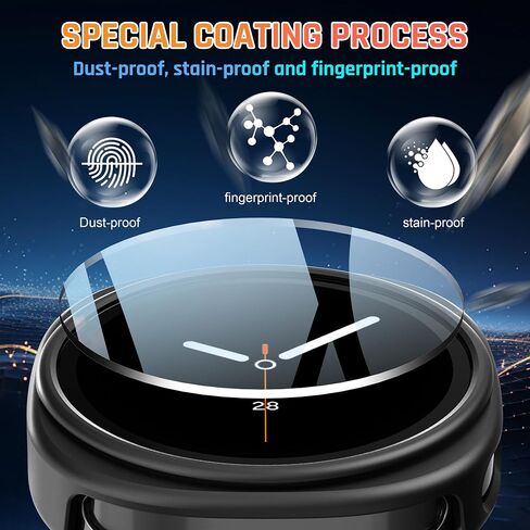 3 Pack Case for Samsung Galaxy Watch 8 44mm,Hard PC Case + Tempered Glass Screen Protector Cover for Samsung Galaxy Watch 8 44mm[ Touch Sensitive ],[Scratch Resistant],[Accurate Fit] in Kuwait