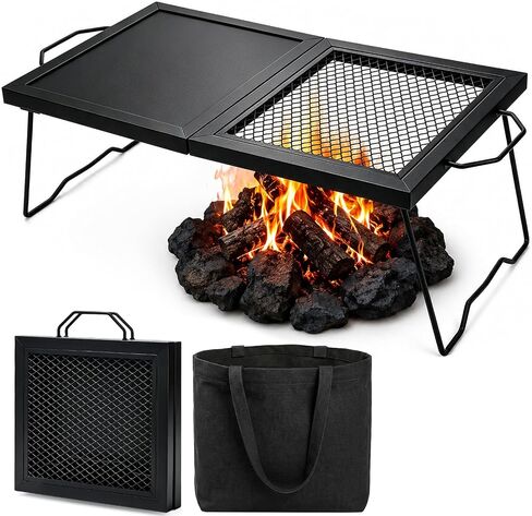 Elsjoy 21" Folding Campfire Grill with Mesh Grate, Lockable Leg, Canvas Bag in Kuwait