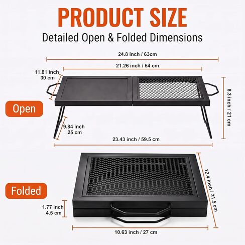 Elsjoy 21" Folding Campfire Grill with Mesh Grate, Lockable Leg, Canvas Bag in Kuwait