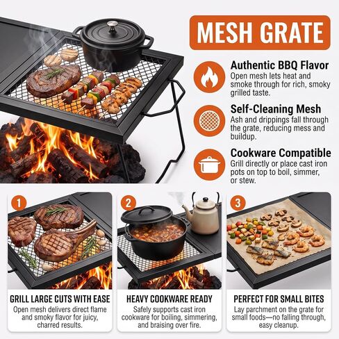 Elsjoy 21" Folding Campfire Grill with Mesh Grate, Lockable Leg, Canvas Bag in Kuwait