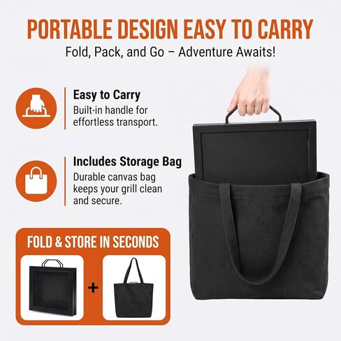 Elsjoy 21" Folding Campfire Grill with Mesh Grate, Lockable Leg, Canvas Bag in Kuwait