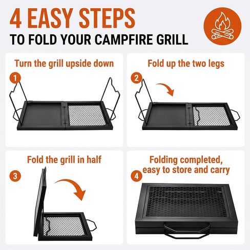 Elsjoy 21" Folding Campfire Grill with Mesh Grate, Lockable Leg, Canvas Bag in Kuwait