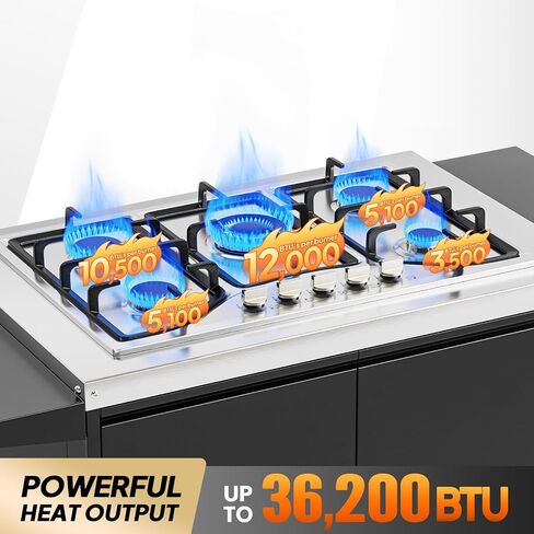 ROVSUN 5 Burner Propane Stove with Storage Cabinet & Side Shelves, Portable Outdoor Gas Burner with Auto-ignition, Regulator & Wheels for Backyard Kitchen Patio Cooking Brewing Frying in Kuwait