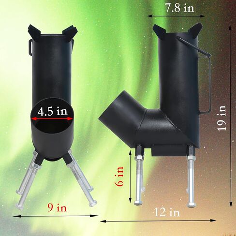 Rocket stove with handle, A portable wood burning camping stove with a fire poker & tongs. wood burning Rocket stove with Large Fuel Chamber Best for outdoor cooking. tent heater & emergency. in Kuwait