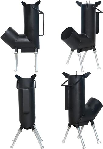Rocket stove with handle, A portable wood burning camping stove with a fire poker & tongs. wood burning Rocket stove with Large Fuel Chamber Best for outdoor cooking. tent heater & emergency. in Kuwait
