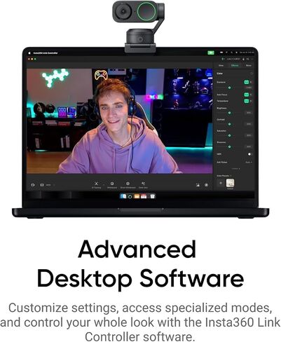 Insta360 Link 2-PTZ 4K Webcam with 1/2" Sensor, AI Tracking, Gesture Control, HDR, Noise-Canceling Mic, Webcam for Laptop, Live Streaming, Gaming (with Tripod Selfie Stick) in Kuwait