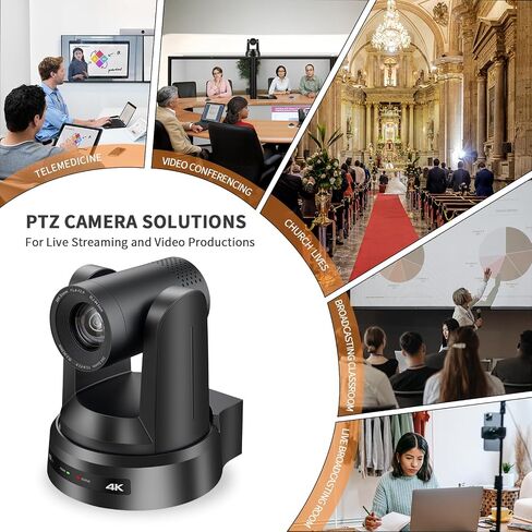 NDI PTZ Camera 4K UHD 20X Optical Zoom with AI Auto Tracking | USB3.0/3G-SDI/HDMI/LAN PoE Live Streaming Camera for Church Worship, OBS YouTube Facebook(Black) in Kuwait