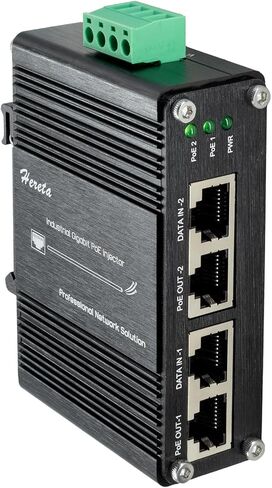 Industrial Gigabit PoE+ Injector, Hardened PoE Adapter with M12 Waterproof Connector, Support PoE IEEE 802.3 af/at 30W Power Sourcing Equipment, DIN-Rail/Wall Mount in Kuwait